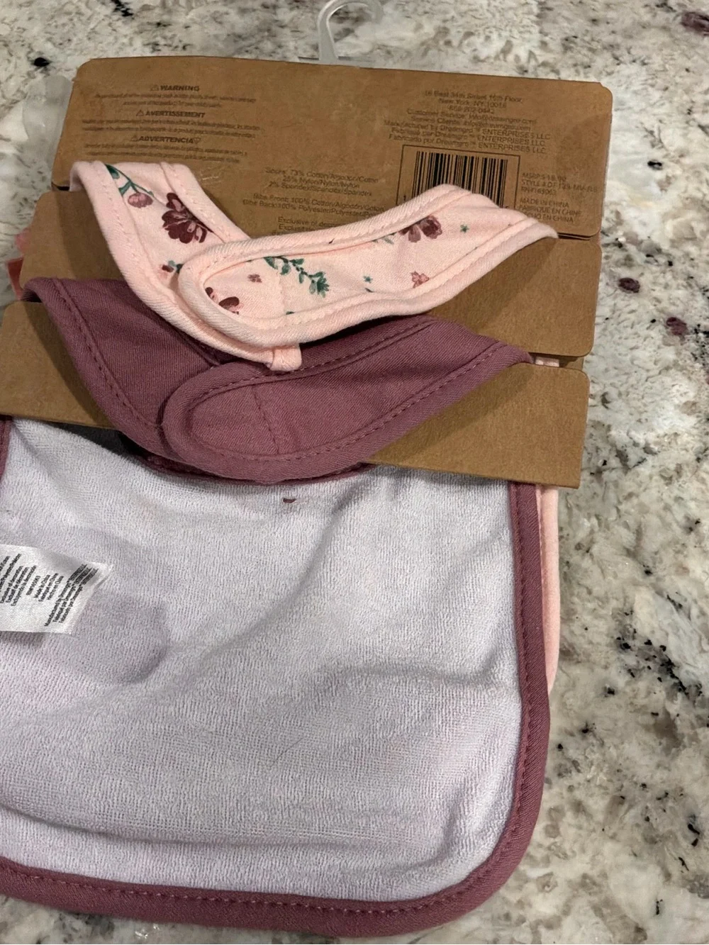 Pink Floral Baby Bib Set with Bow Socks